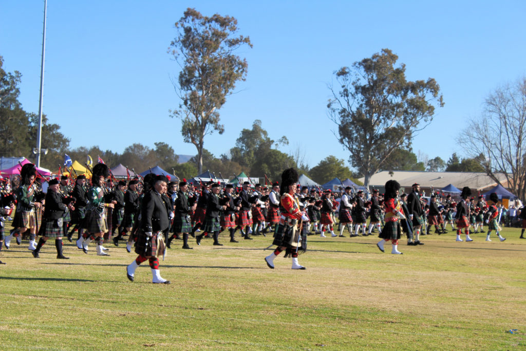 Massed Pipe Bands at the Games Aberdeen Highland Games New South Wales www.destinationsjourney.com