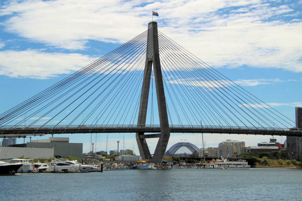 ANZAC Bridge with Sydney Harbour Bridge Glebe Sydney NSW Australia