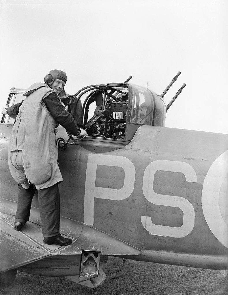 An airgunner of 264 Squadron wearing a GQ Parasuit or rhino suit August 1940