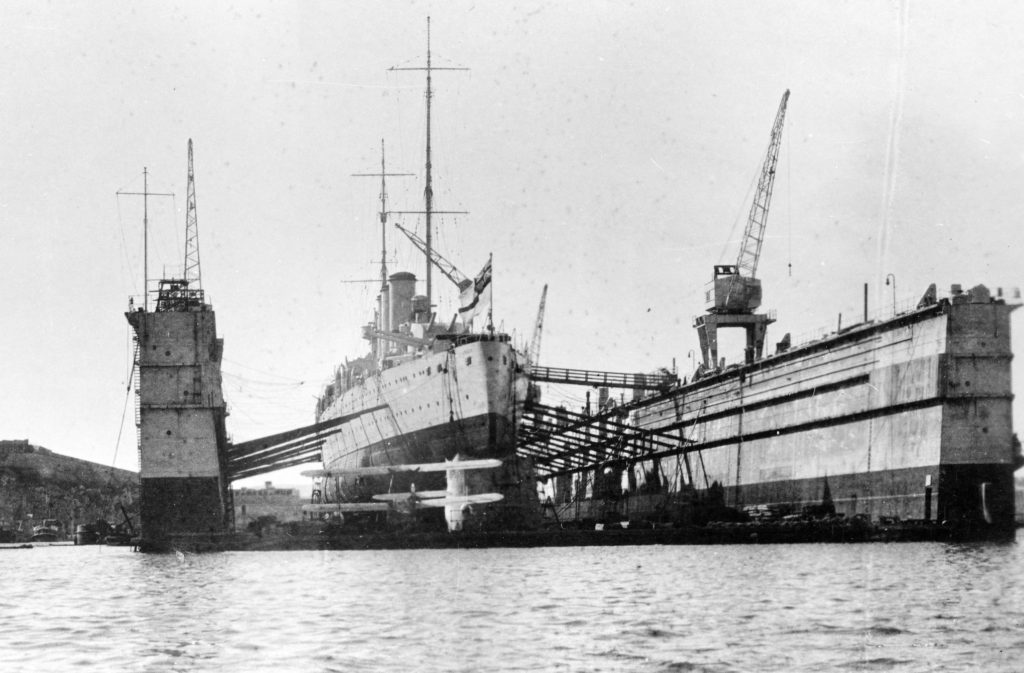 HMAS Australia (II) in dry dock, Malta, December 1935.