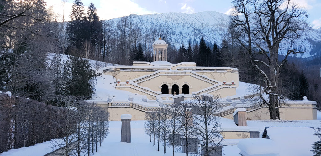 Snow Covered Gardens at Linderhof Castle Bavaria Germany