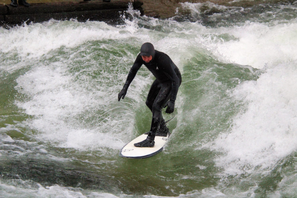 Surfing the Eisbachwelle Munich