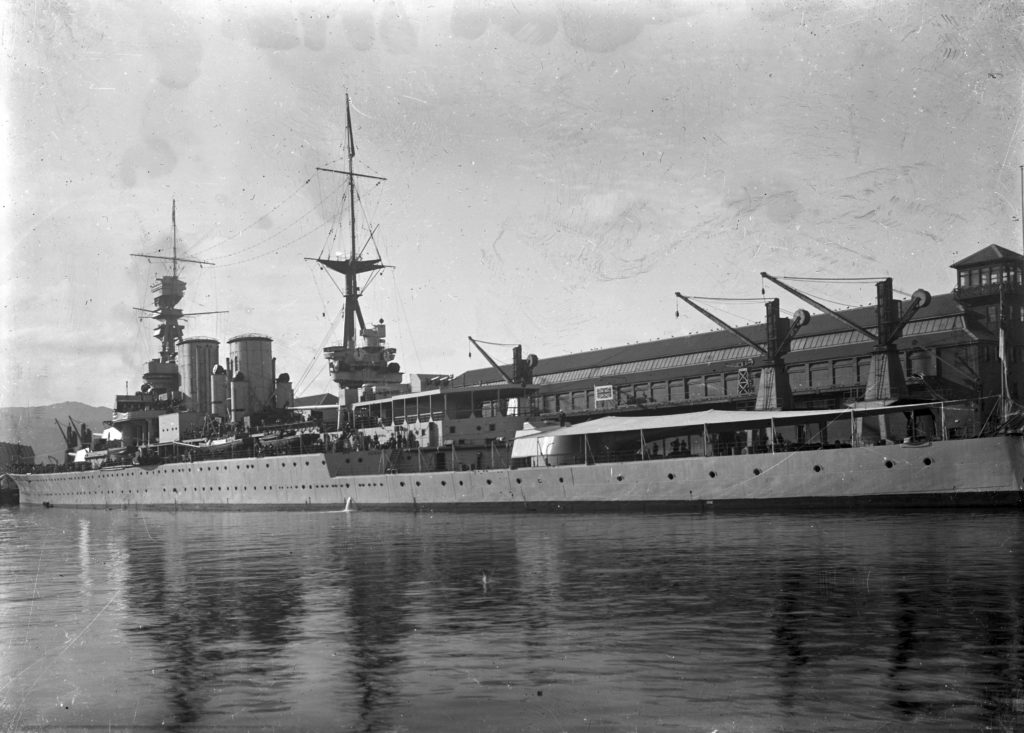 HMS Renown photographed in port at Wellington during the royal visit of 1920