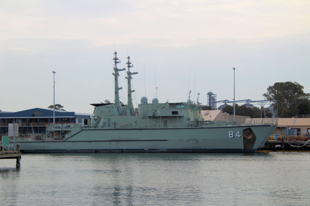 Huon-class minehunters HMAS Norman M84 with HMAS Hawkesbury M83 Behind