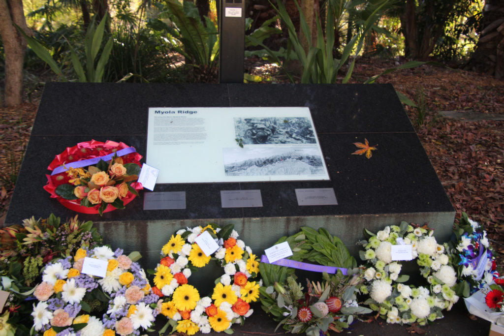 Wreathes at the Myola Ridge Memorial