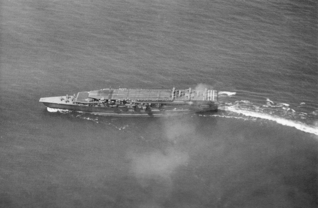 Kaga during training off Japan, 1930; note B1M Type 13 aircraft on upper deck and A1N Type 3 aircraft on lower deck