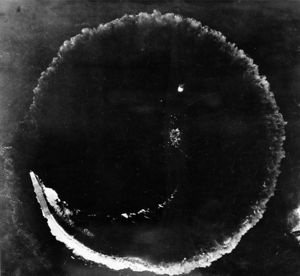 Soryu circles while under high-level bombing attack by USAAF B-17 bombers