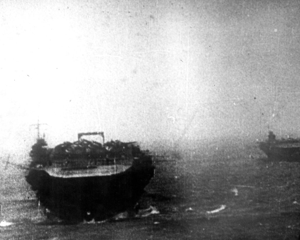 Kaga steams through heavy north Pacific seas, en route to attack Pearl Harbor, Hawaii, circa early December 1941