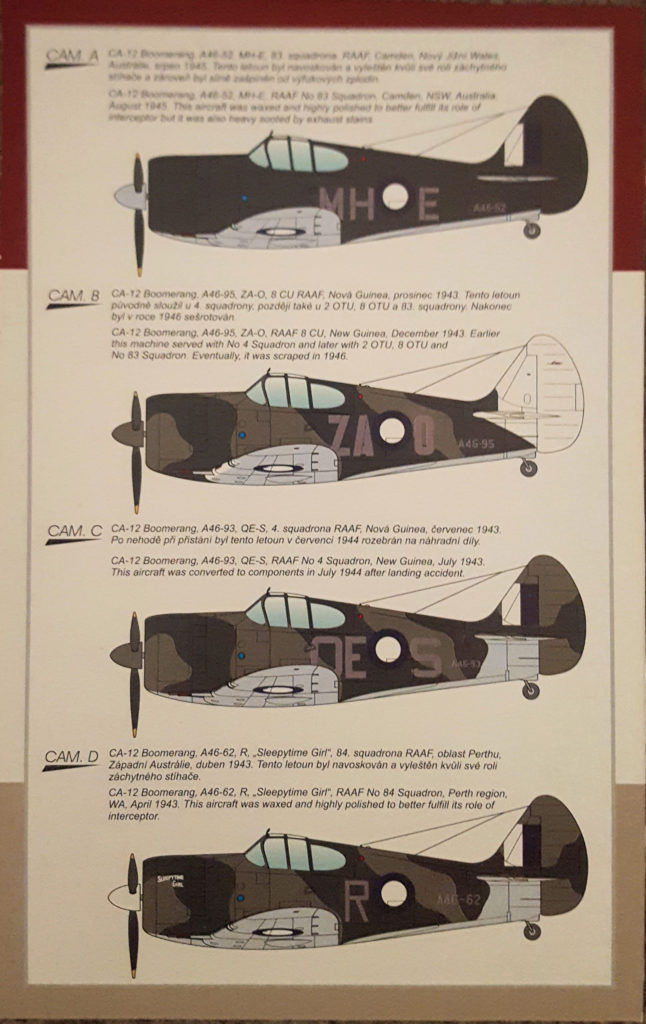 CAC CA-12 Boomerang Painting Options Special Hobby 1/72 Scale Model