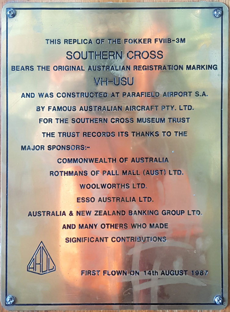 Southern Cross Replica Dedication Plaque