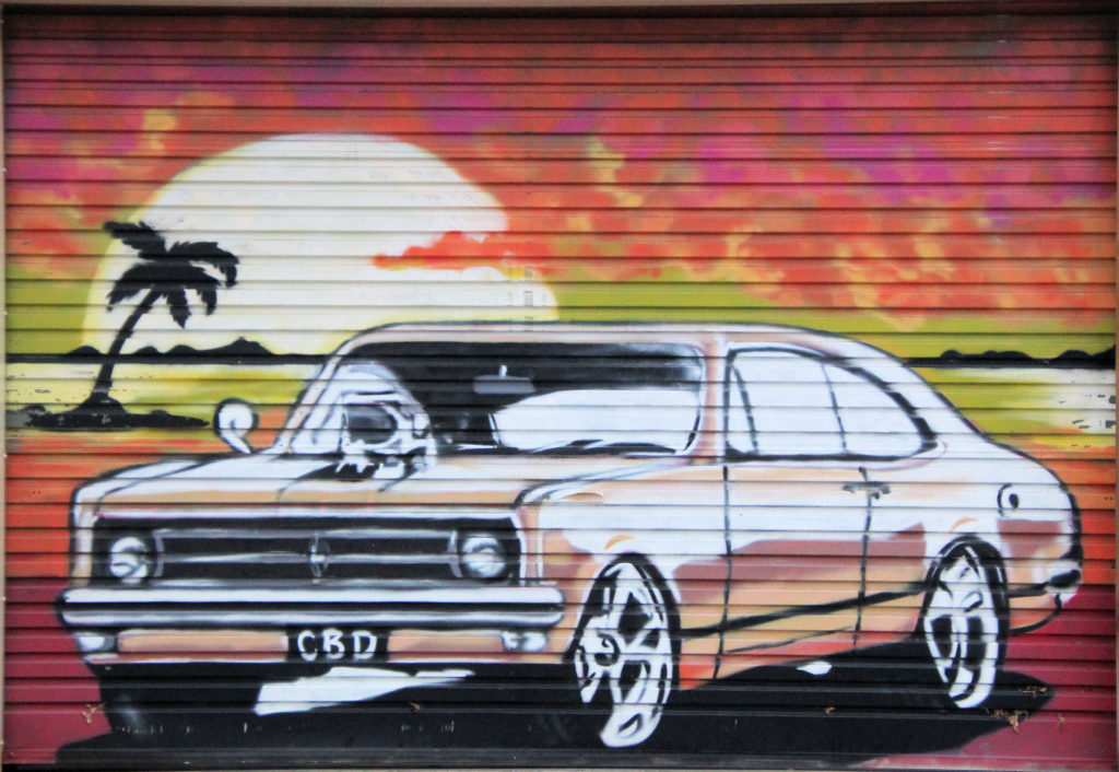 Car on Garage Door Street Art in Nowra