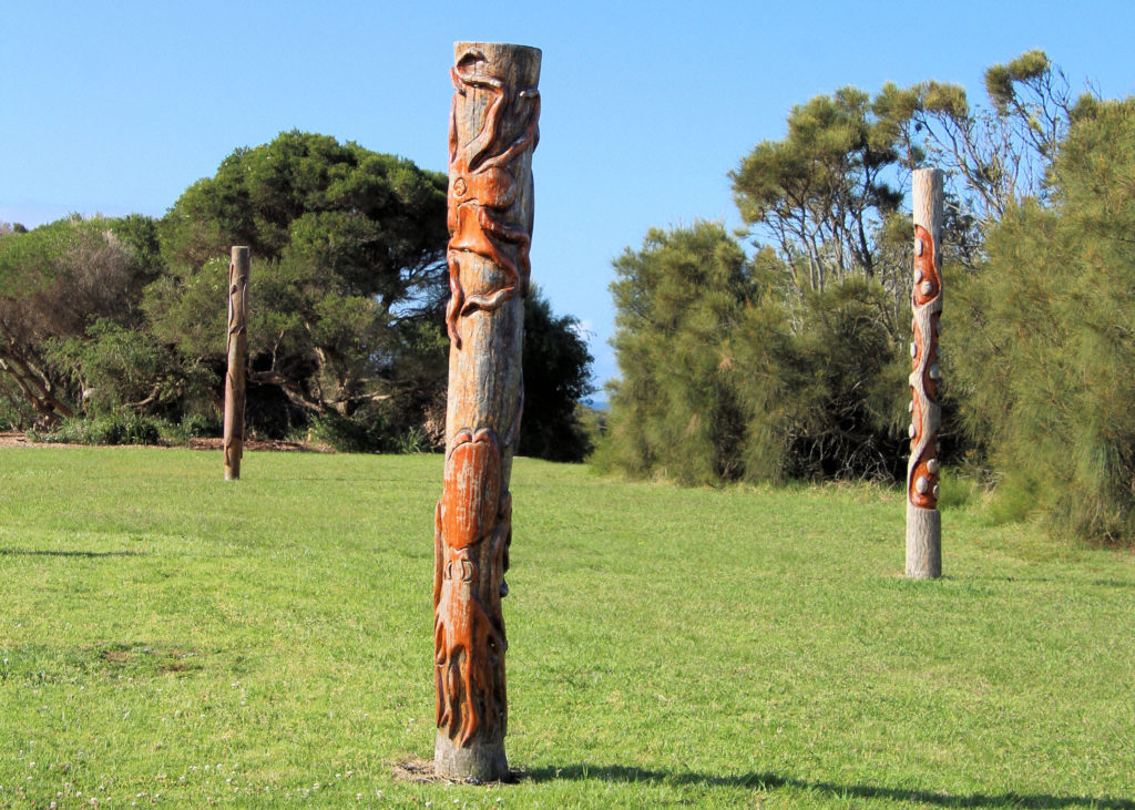 Sculptured Indigenous Totem Poles by Jerrinja Artist Noel Wellington