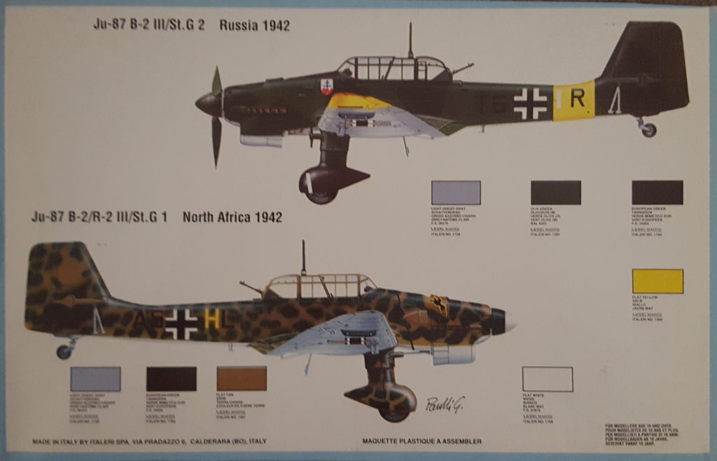 Junkers Ju-87 B2/R2 Dive Bomber 1/72 Scale Model by Italeri Painting Instructions