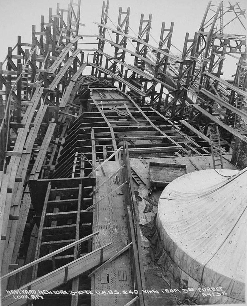 View from 3rd turret looking aft of the South Dakota (BB-49) at the New York Navy Yard, 10 March 1922