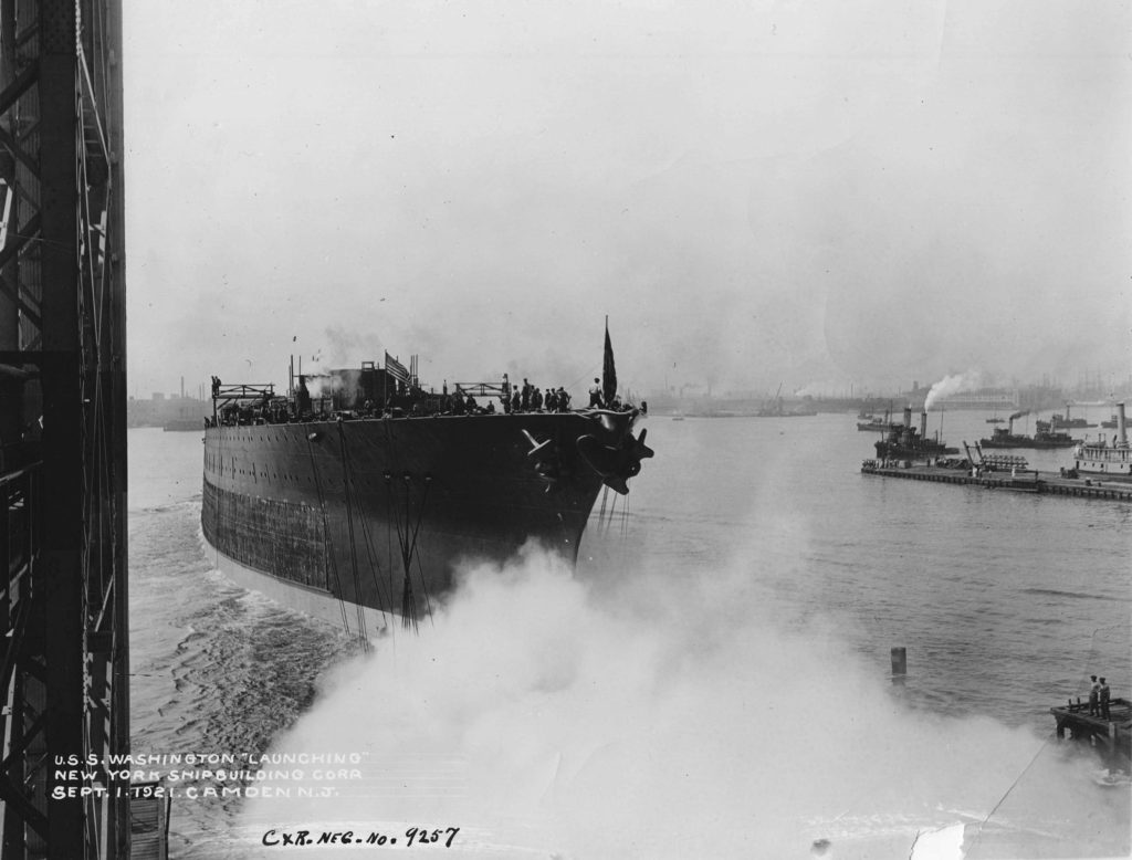 USS Washington BB-47 Being Launched