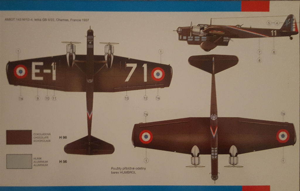 Amiot 143 78 3 of GB 2/35 Armée de l'Air 1/72 Scale Model by Smer Painting Instructions