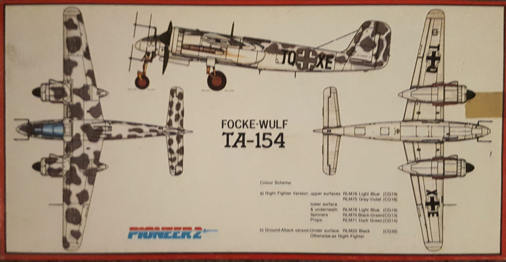 Focke Wulf Ta 154 TQ+XW 1/72 Scale Model by Pioneer 2 Painting Instructions