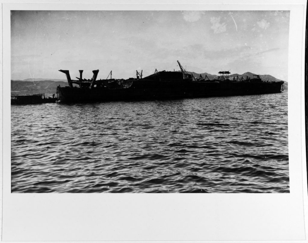 Aso photographed at Tainouchi, near Kure, in about 1948 while being broken up