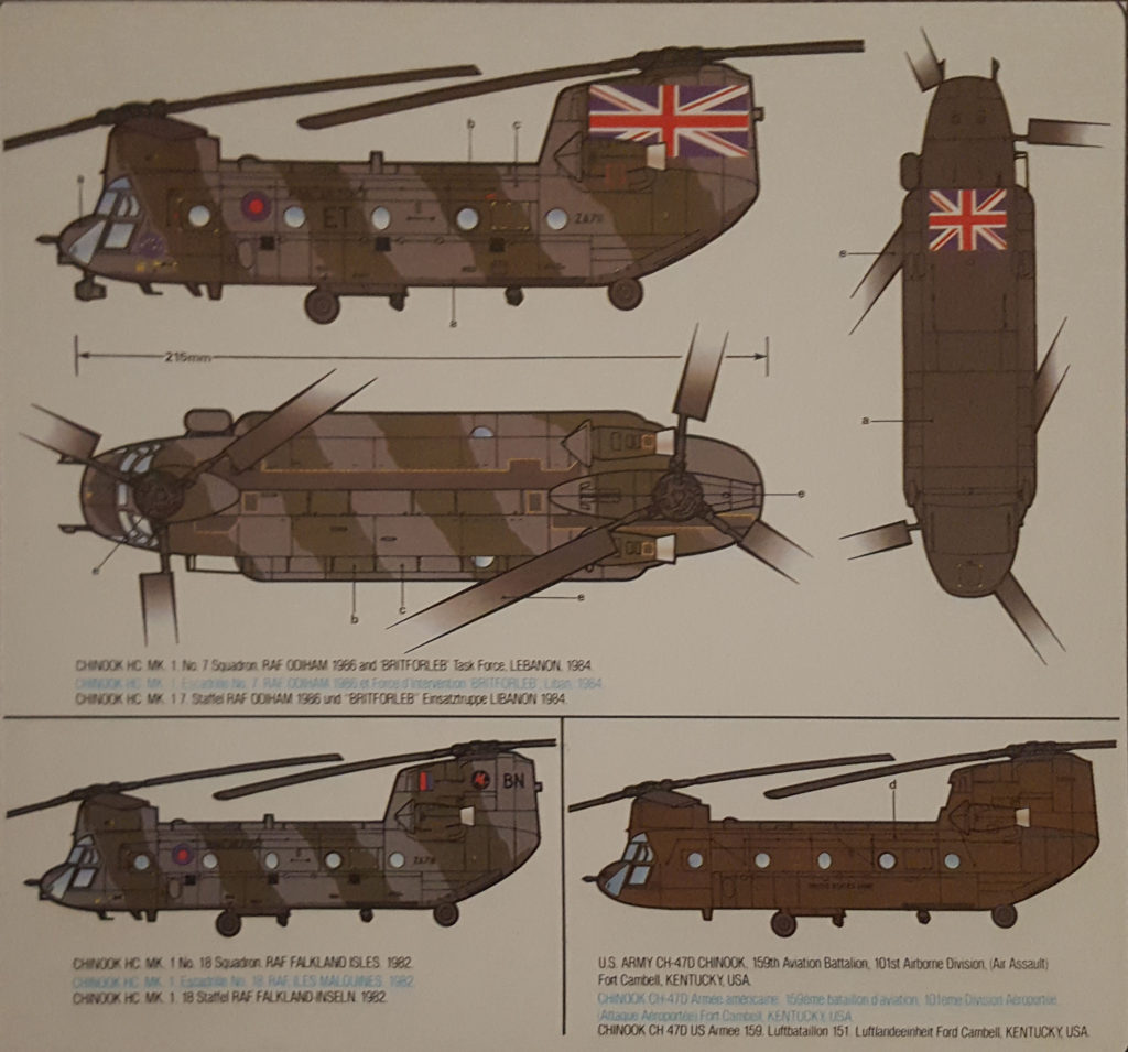 Boeing Chinook 1/72 Scale Model by Matchbox Painting Instructions