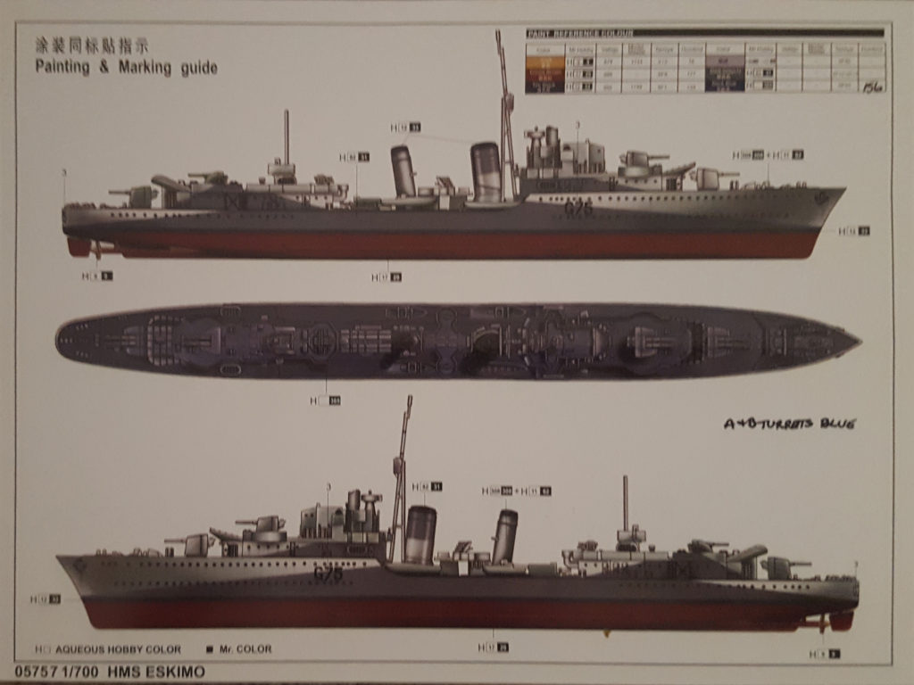 HMS Eskimo (F75) 1/700 Scale Model By Trumpeter Painting Instructions