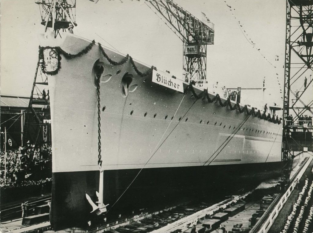 June 8, 1937 Launch of the Blücher at Deutsche Werke, Kiel, Germany.