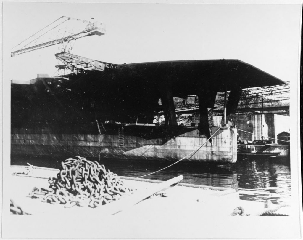 Photograph of the stern of Ibuki, taken at Sasebo while being broken up in about 1948