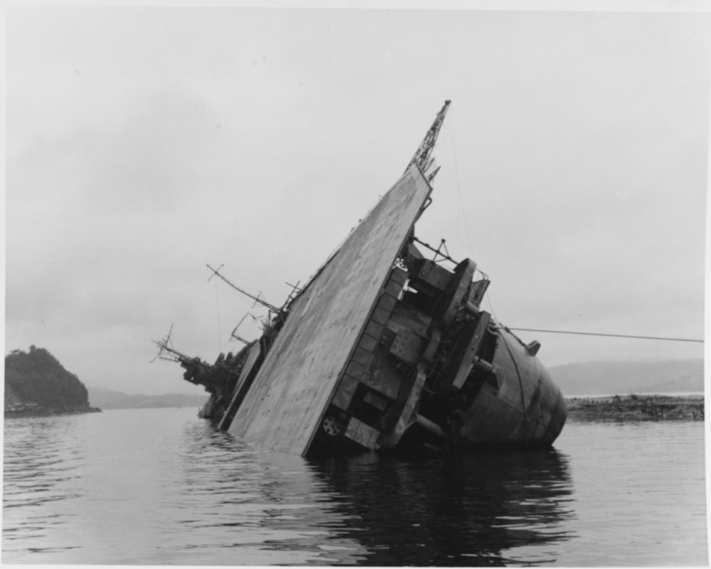 Amagi Sunk at Kure, Japan, 8 October 1945