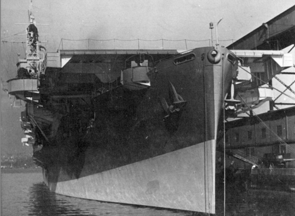 HMS Ameer at Vancouver on completion of her modifications at the Burrad Dry-dock company yard.