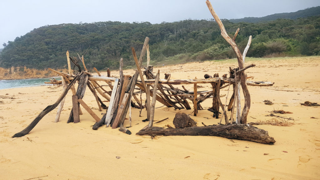 Driftwood Artwork on Maitland Bay Beach