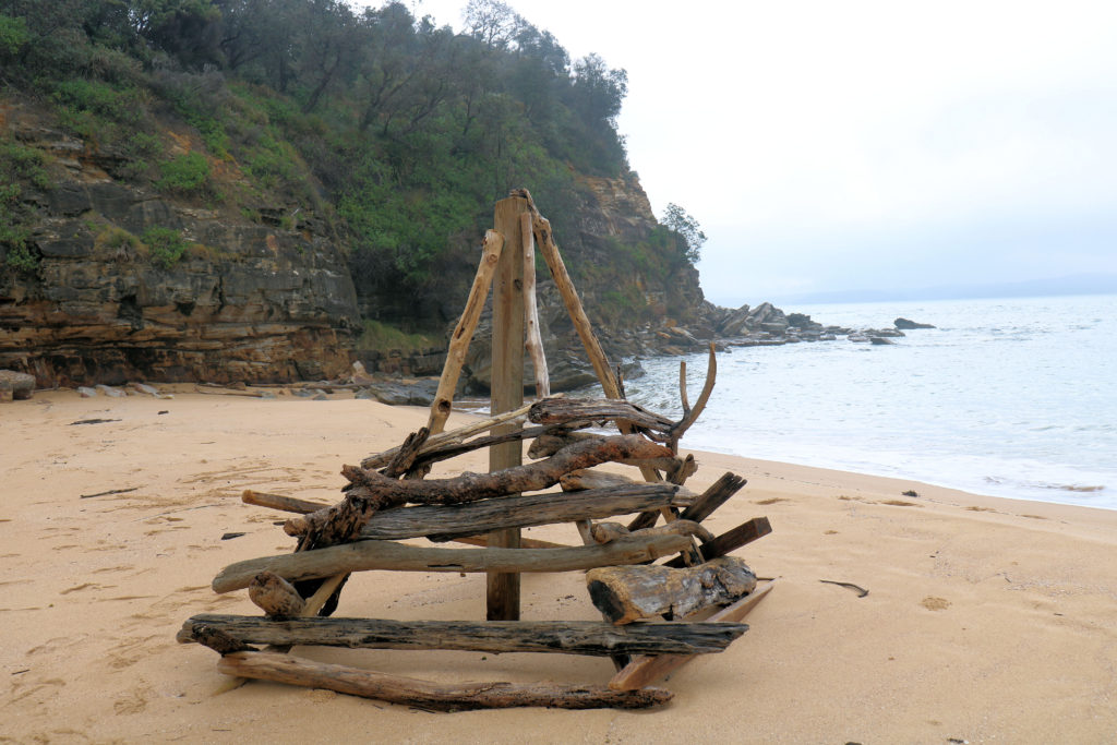 Driftwood Artwork on Maitland Bay Beach