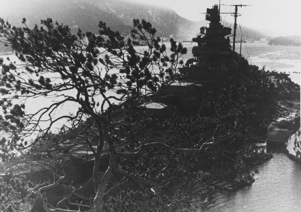 Tirpitz Camouflaged at her moorings at Alta fjord , Norway,