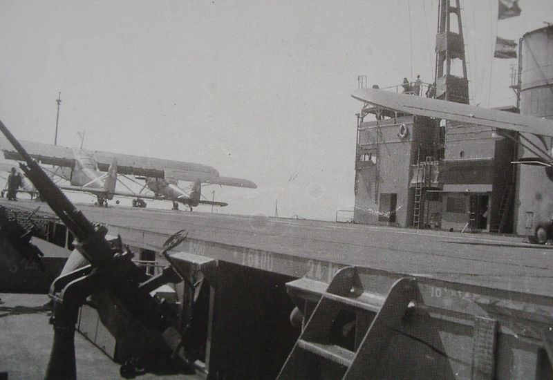 Ki-76 spotter planes on deck of Akitsu Maru