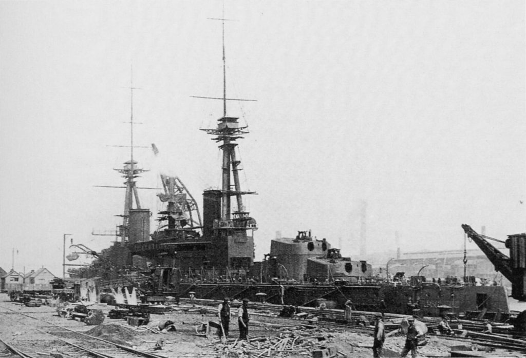 Sultan Osman I, soon to become Agincourt, in the fitting-out stage of her construction