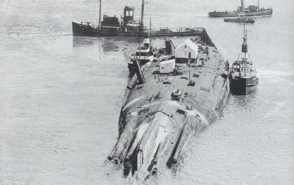 SMS Moltke Upside Down and Being Salvaged in 1927