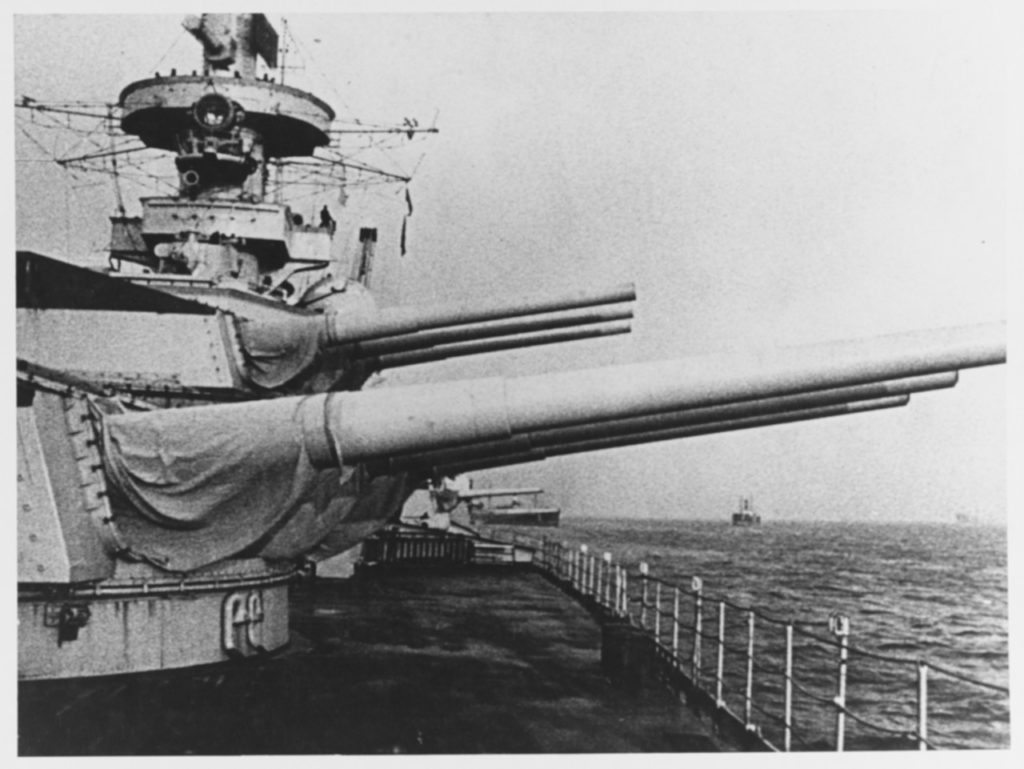 View of her 11 forward guns circa 1941