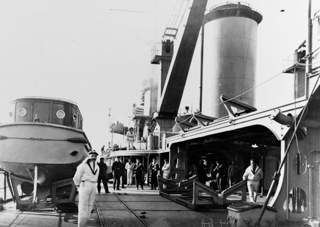 Deck view on port side looking forward while Bretagne was at Toulon, France, during World War I