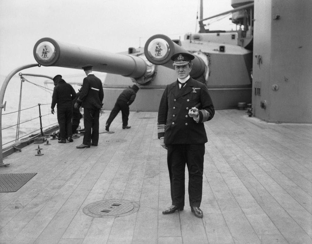 Vice Admiral Sir Doveton Sturdee, Flag Officer Commanding the 4th Battle Squadron, on board HMS Hercules