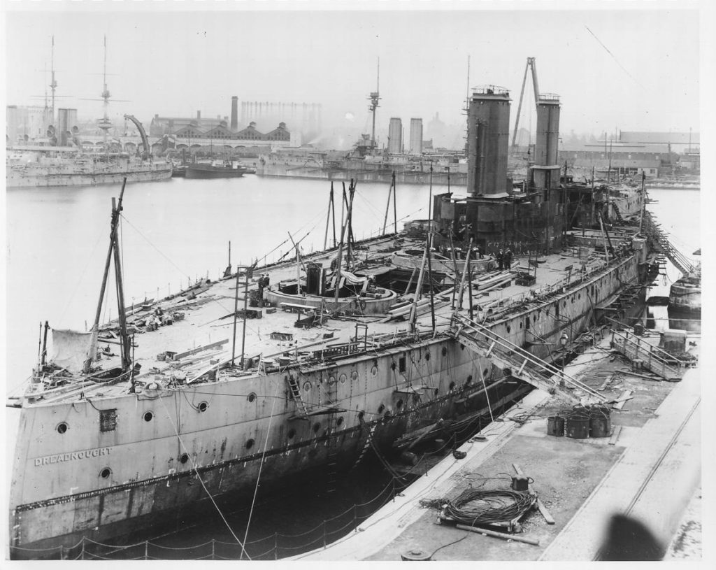 HMS Dreadnought fitting out at Portsmouth Dockyard