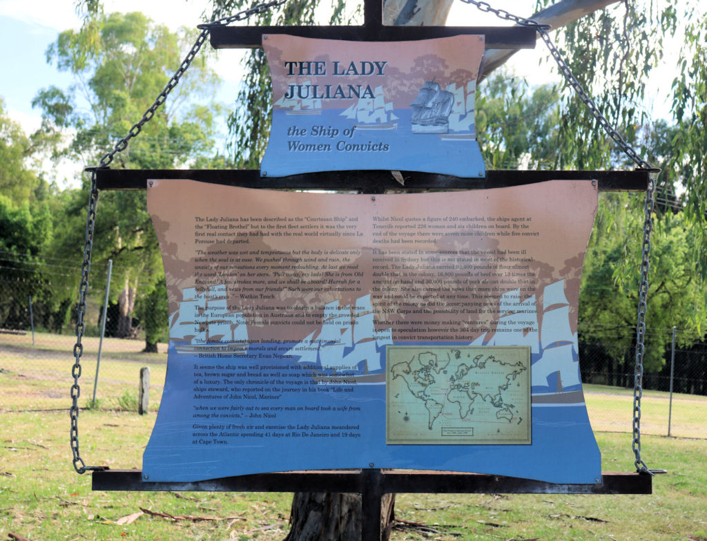 Information Board on the Lady Julia, a Ship For Convict Women