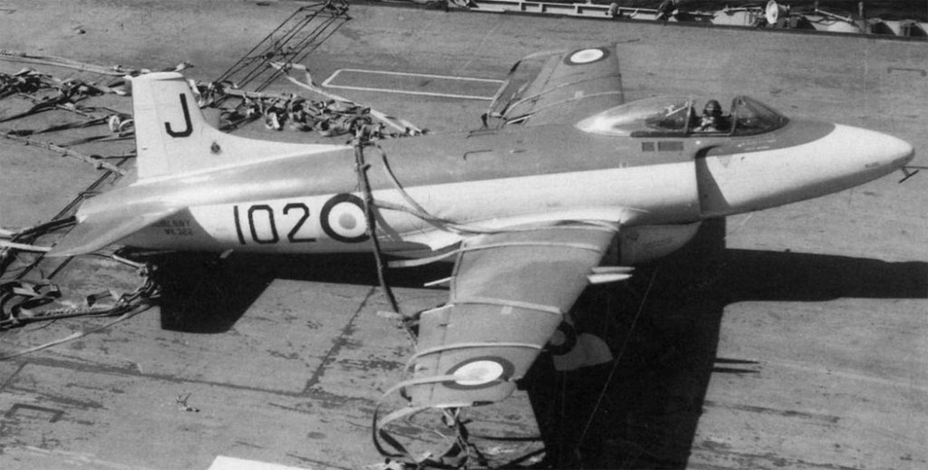 Supermarine Attacker FB.2 in an Aircraft Carrier's Crash Barrier