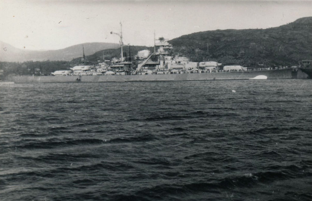 Bismarck at anchorage in Bergen just before it set out for the Atlantic