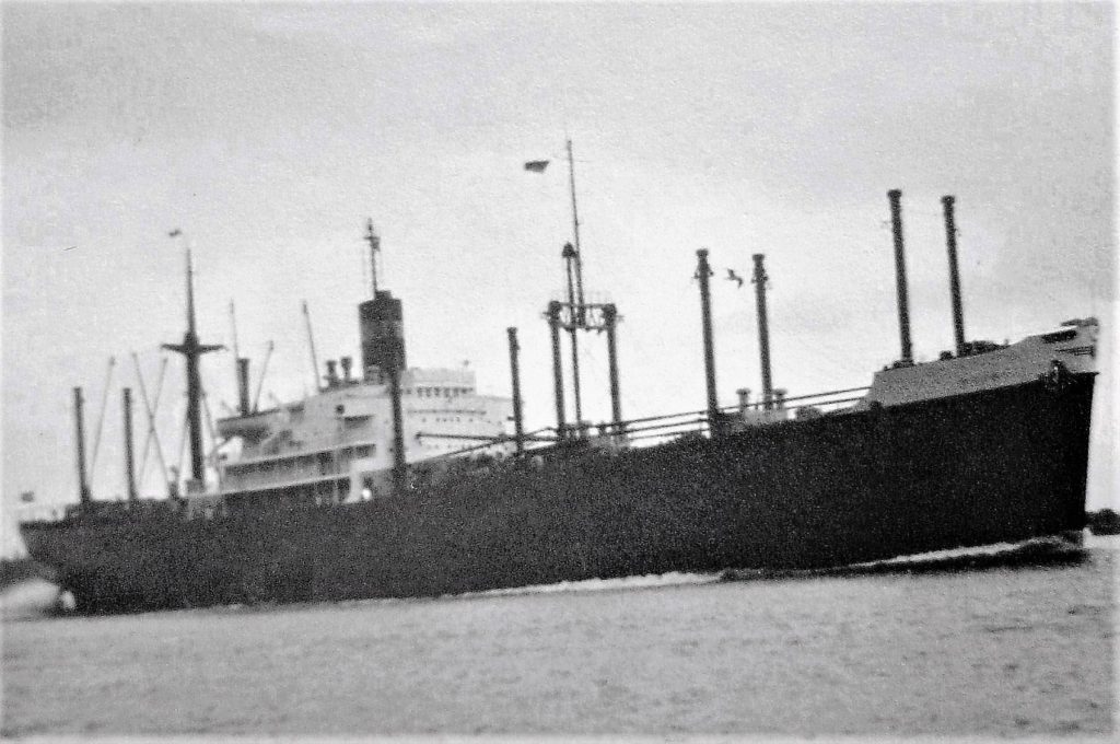 The Dutch-flagged Riouw, ex-HMS Stalker, in the Weser River, leaving Bremen, Germany, October 1965.