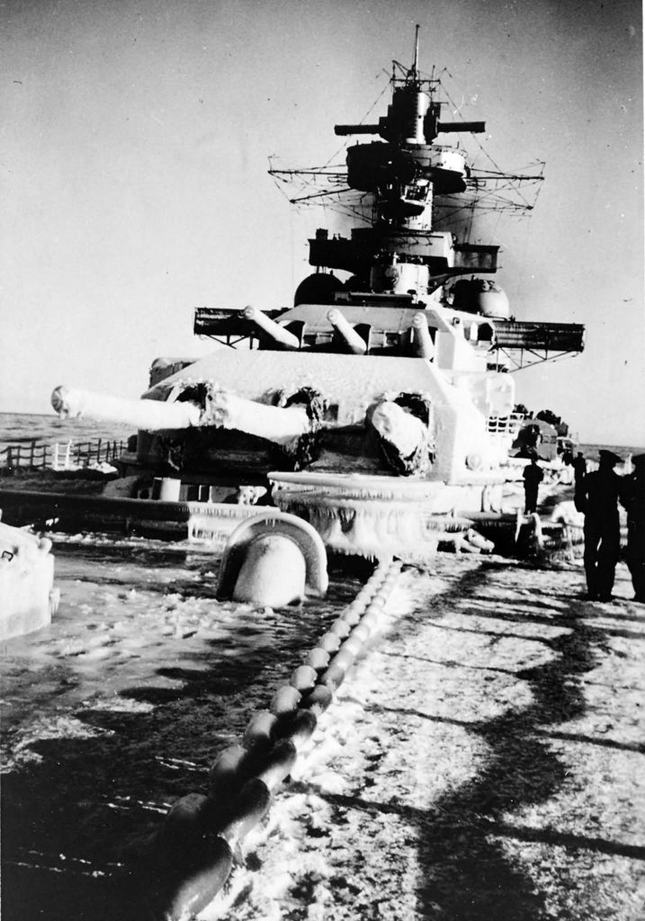 Scharnhorst Foredeck, Turrets and Superstructure Covered in Ice