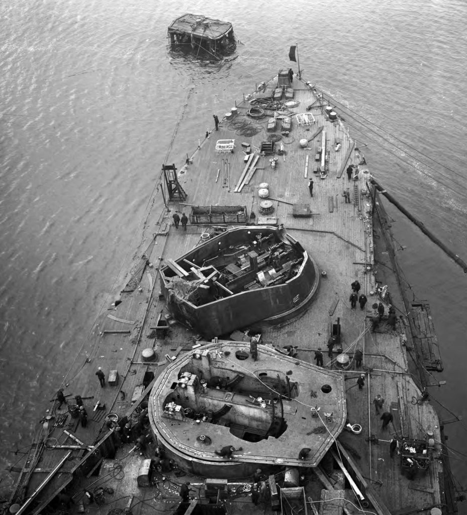 HMS Barham under construction, showing the incomplete X and Y turrets