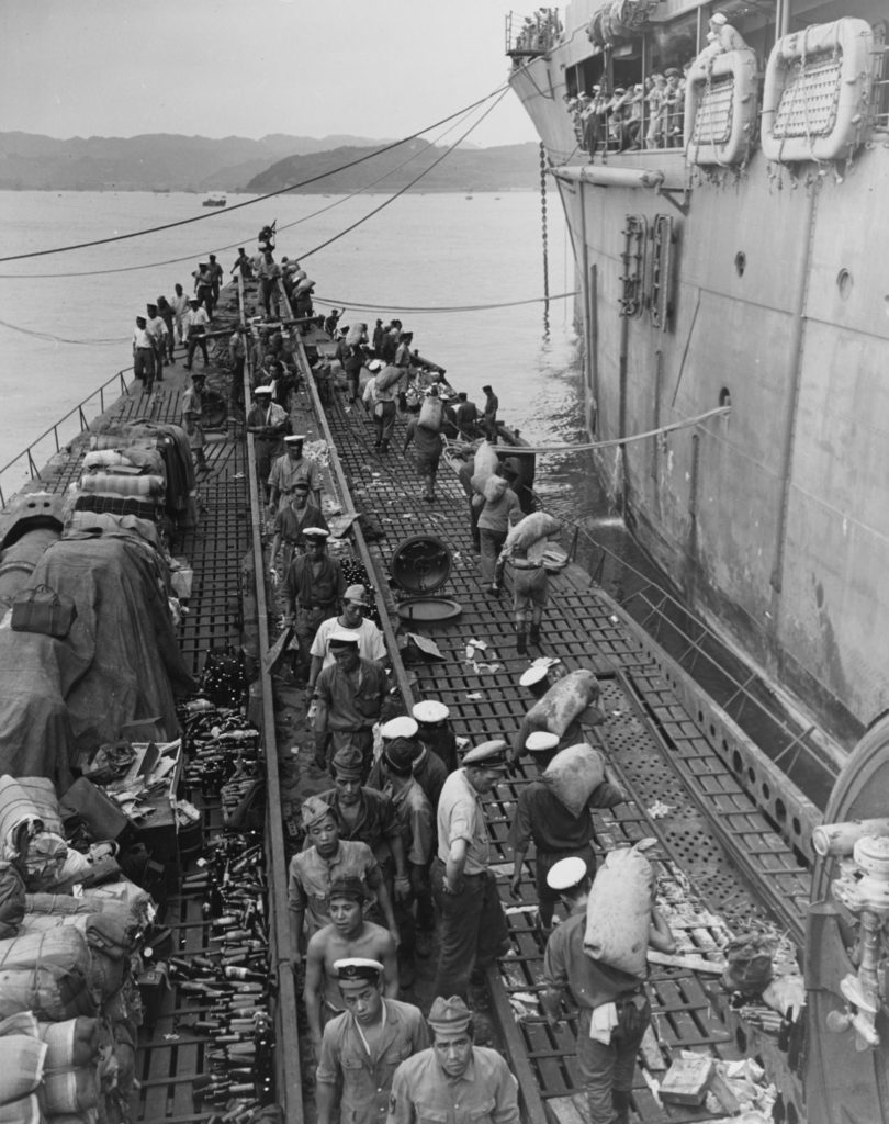 Japanese Crew on deck ready to leave the Japanese Submarine I-400