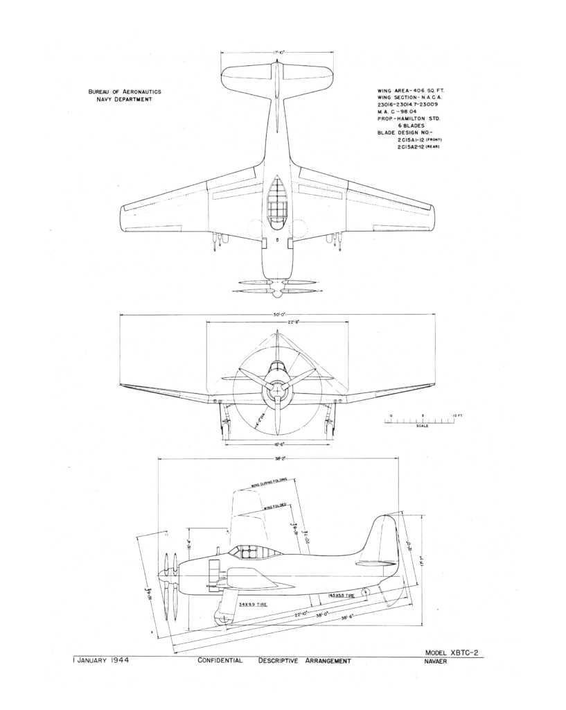 Curtiss XBTC-2 3 View Drawing