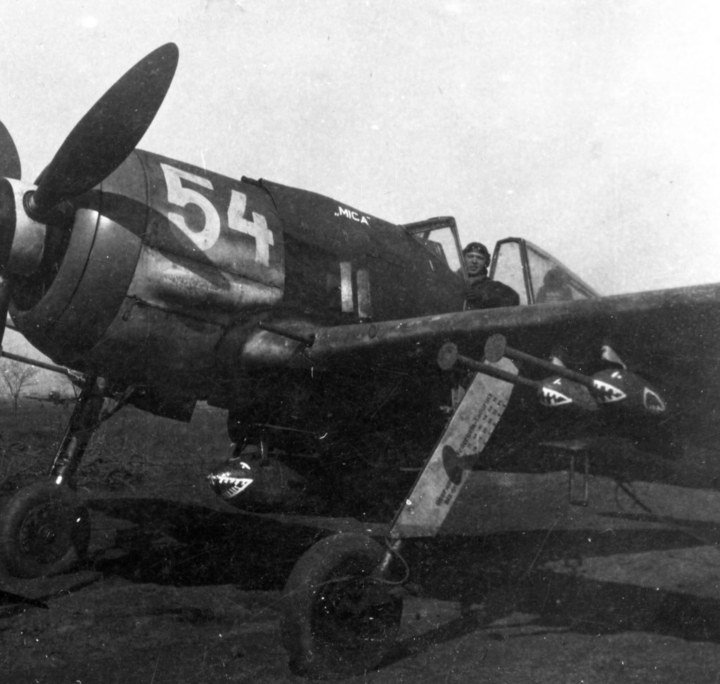 Hungarian Pilot Lajos Varga with his Focke Wulf Fw 190F-8 in Budapest, Hungary, 1944