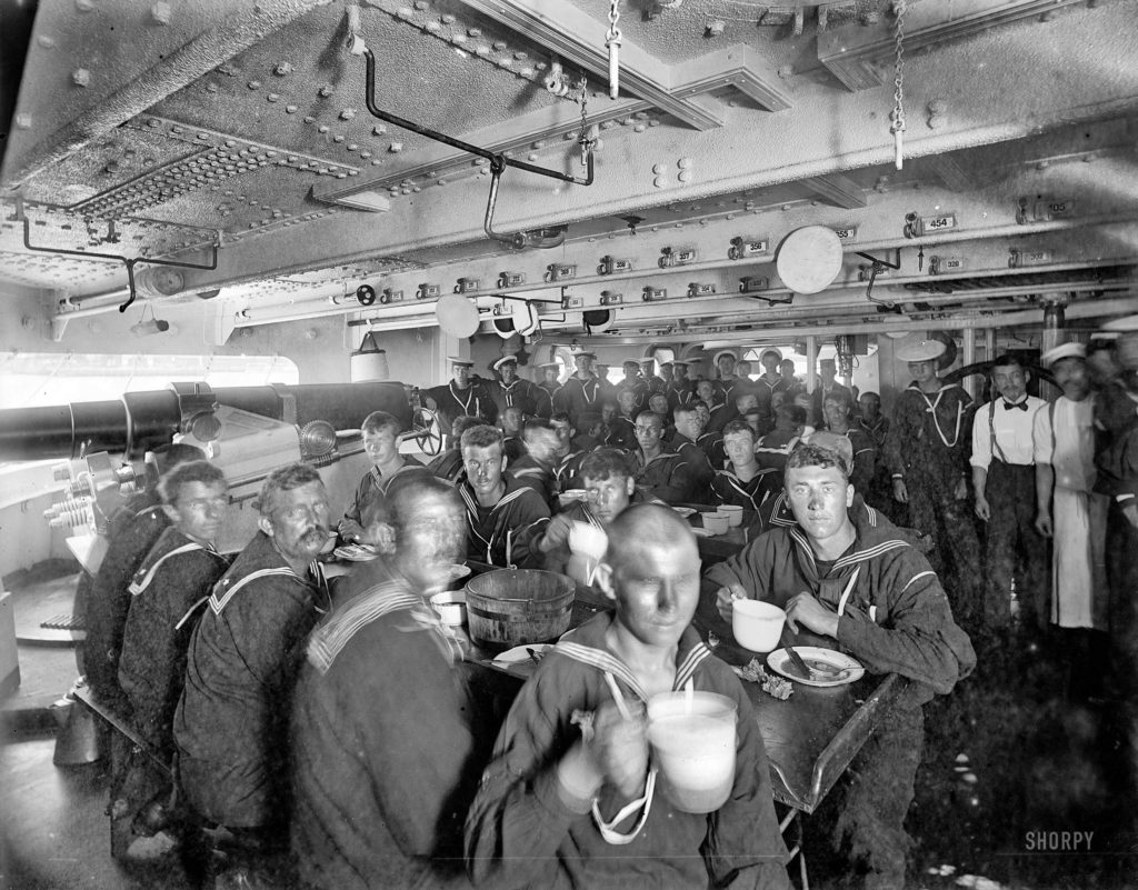 USS Massachusetts (BB-2) crew at mess Circa 1896