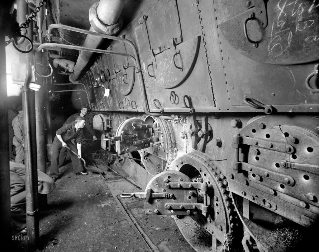 USS Massachusetts (BB-2) fire room - Tending the battleship's coal-fired boilers, 1897