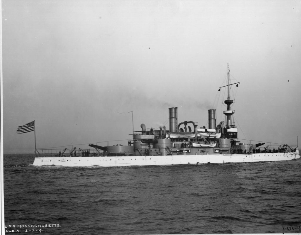 USS Massachusetts (BB-2) starboard quarter view